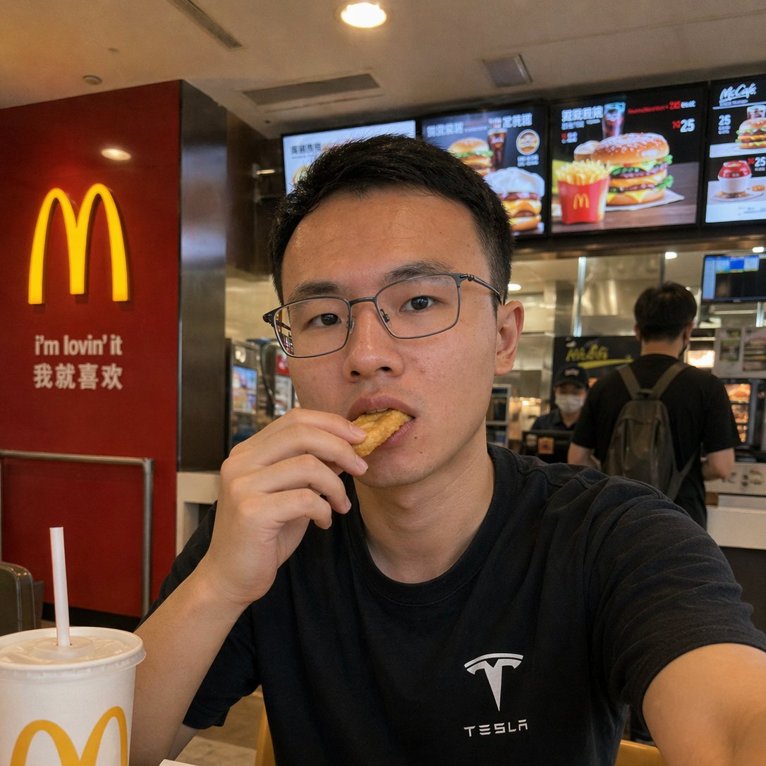 Retrato selfie realista en McDonald's