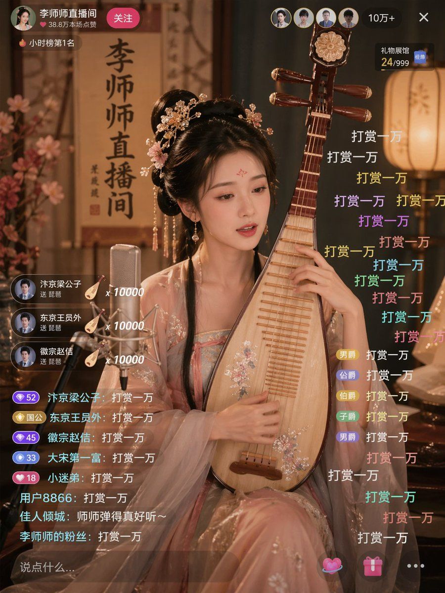 古風な美女のライブ配信シーン