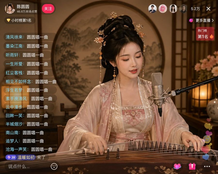古風な美女のライブ配信シーン