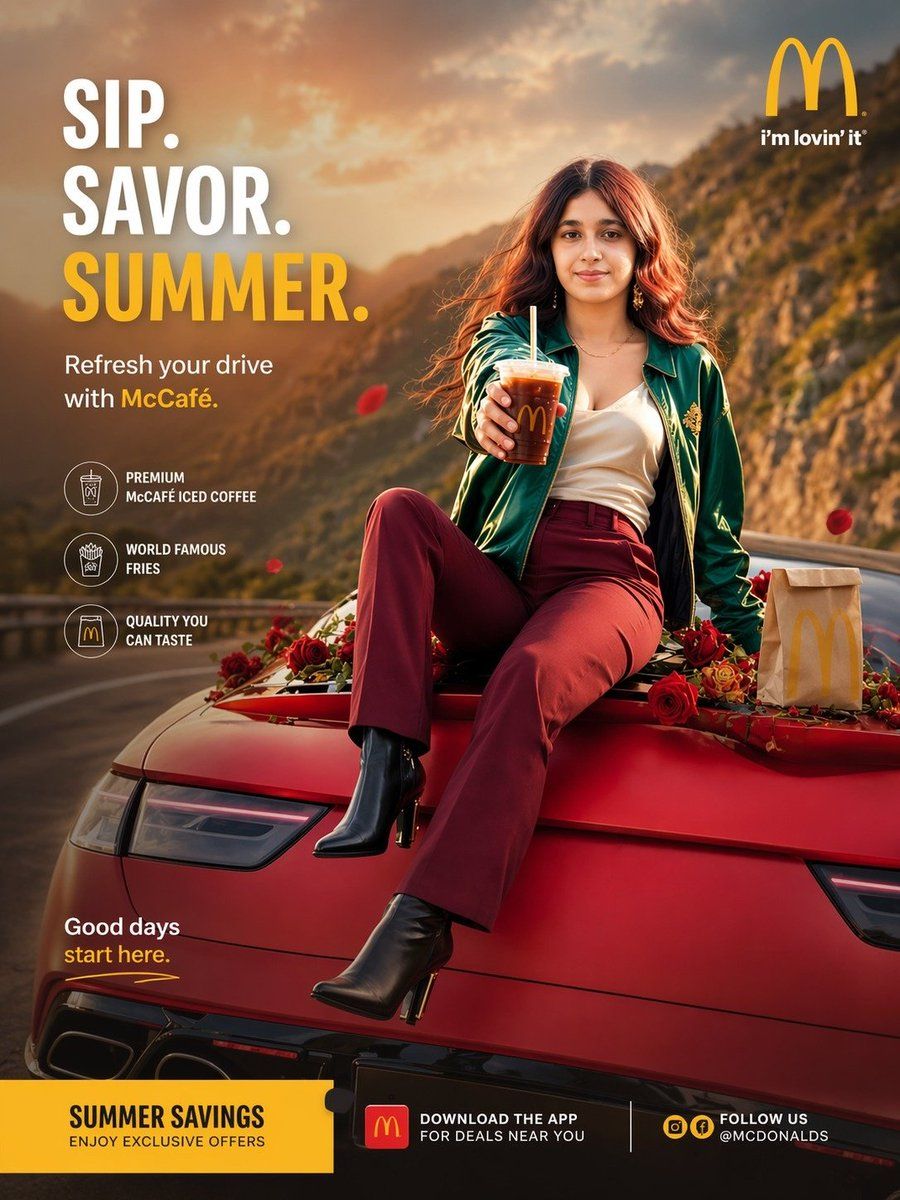 Publicité estivale McCafé sur route de montagne