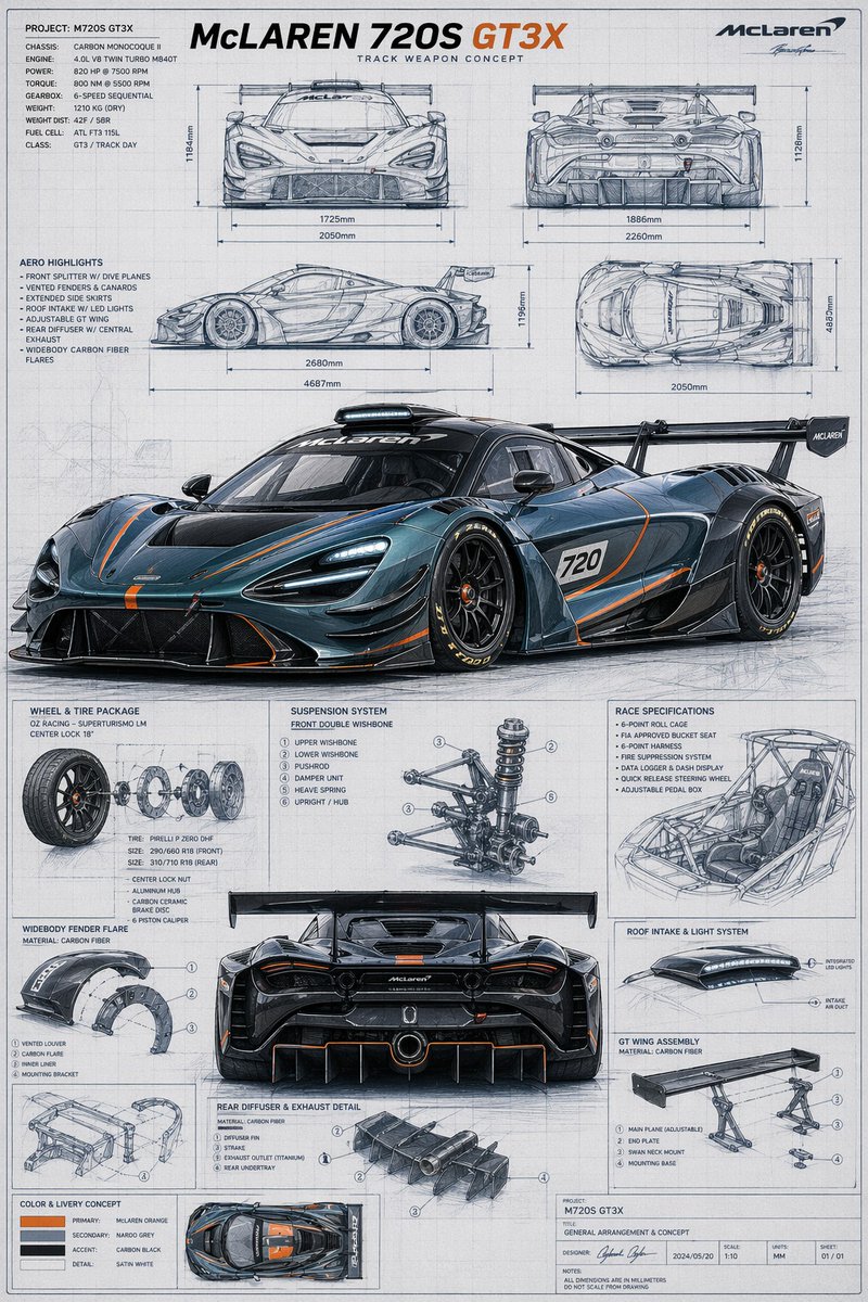 McLaren GT3X 技術藍圖海報