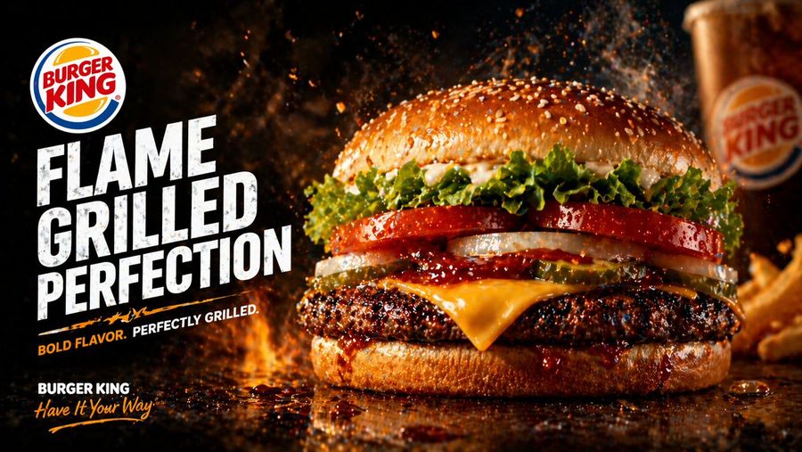 Póster publicitario de hamburguesa a la parrilla