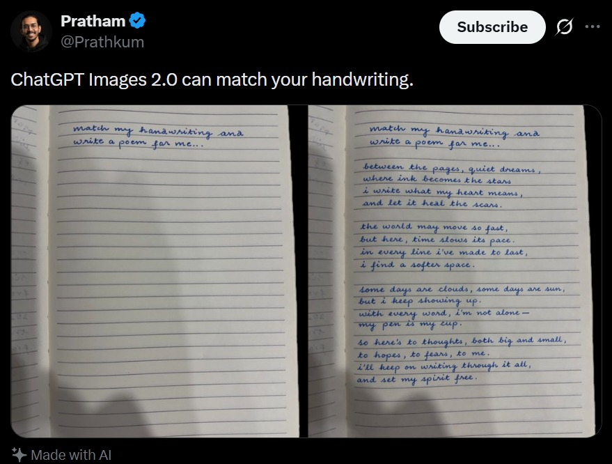 Captura de tela de tweet com correspondência de caligrafia