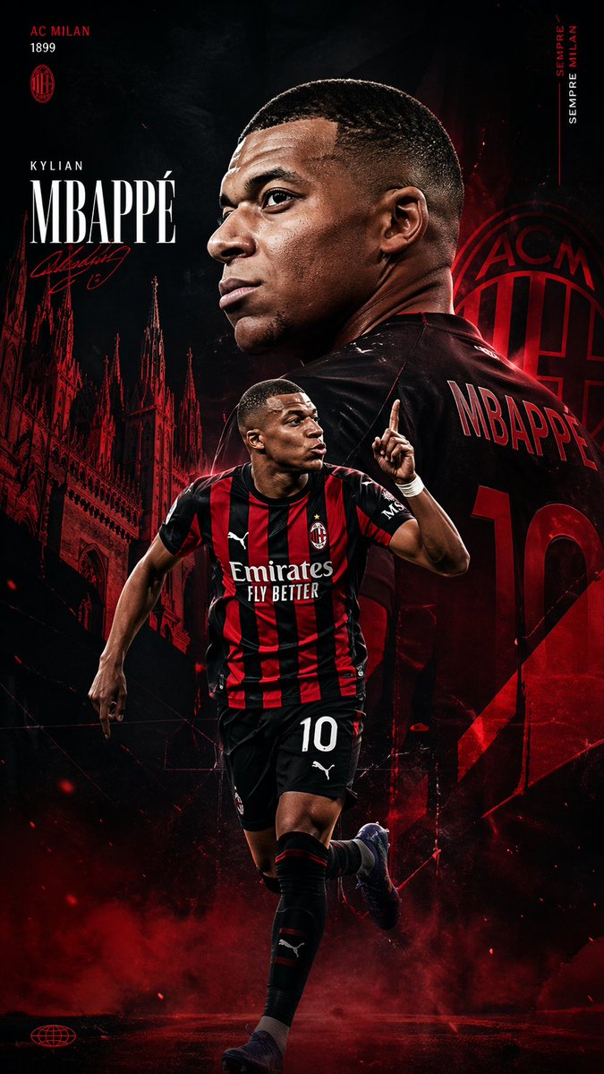 Póster de transferencia de Mbappé al AC Milan
