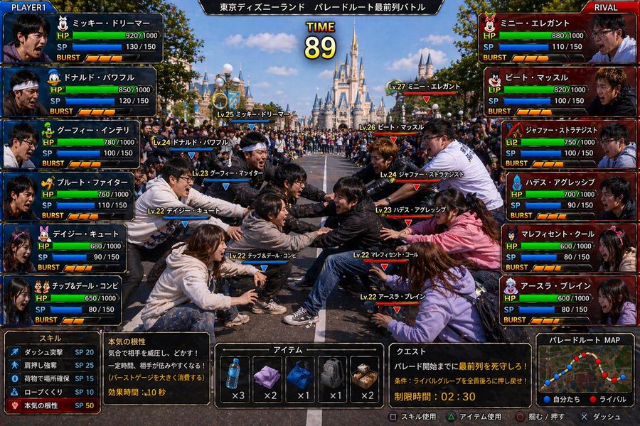 Interfaz de batalla por la primera fila en Tokyo DisneySea