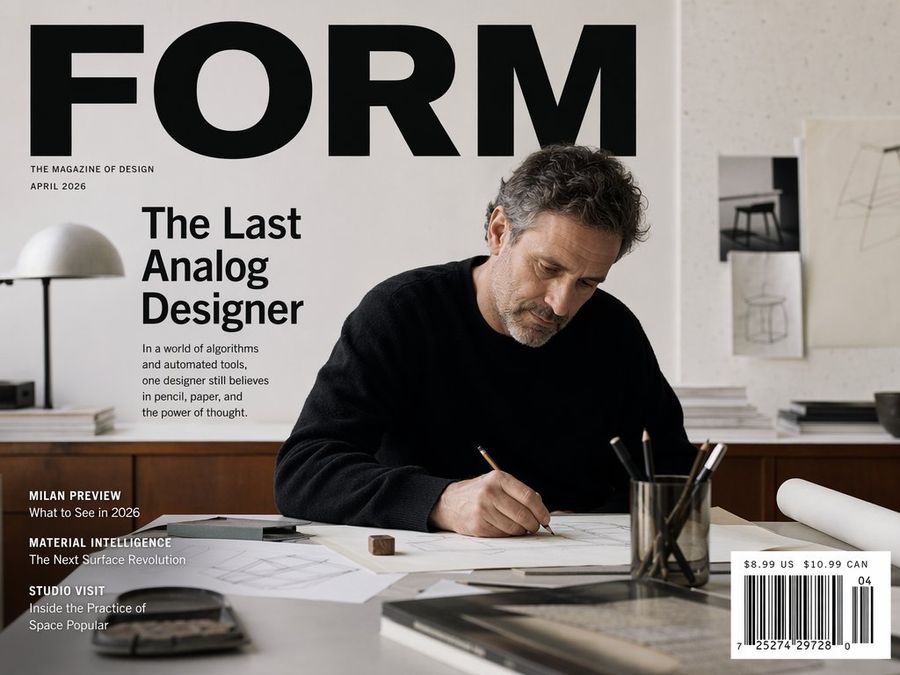 Portada de revista de diseño ficticia