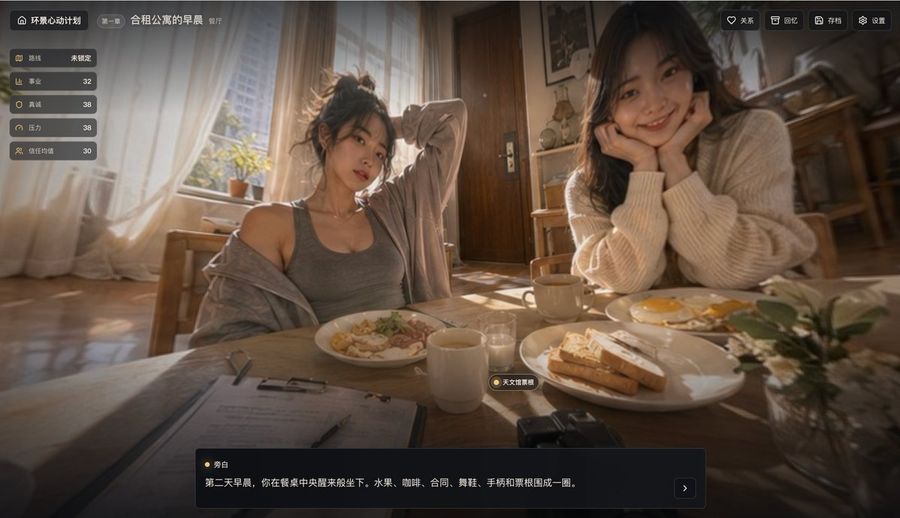 Interfaz de simulador de citas cinematográfico para el desayuno