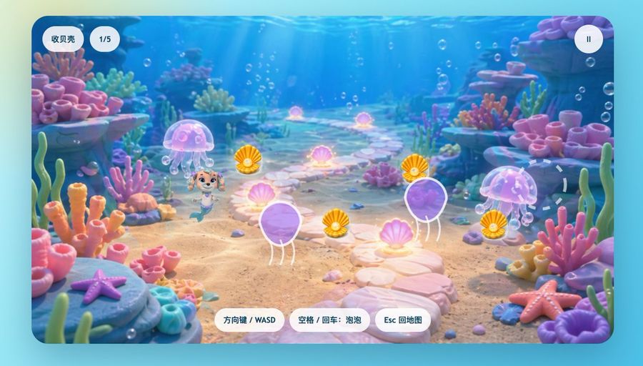 Captura de pantalla de juego submarino con un tierno perrito sirena