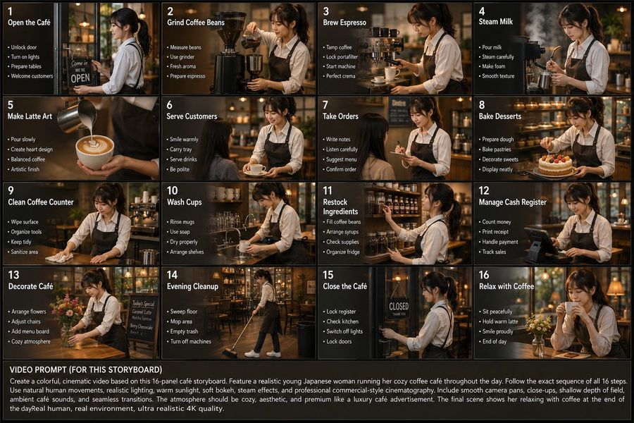 Japon Kafe Günlük Rutin Hikaye Panosu