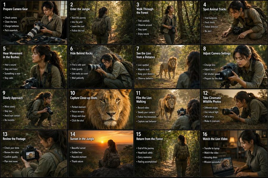 Storyboard de aventura de un fotógrafo de vida silvestre