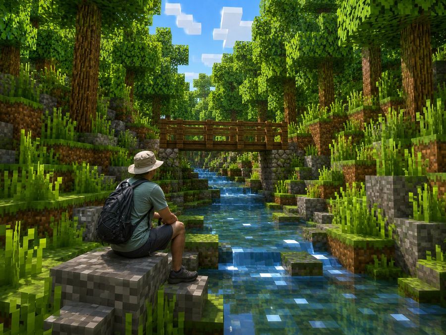 Minecraft 森林中的真實健行者
