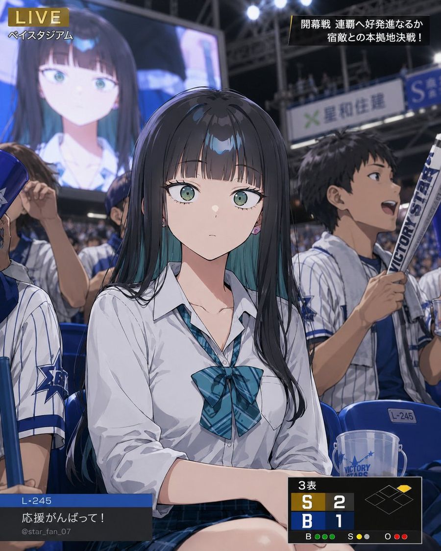スタジアムの大型ビジョンに映し出されたキャラクター