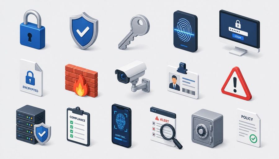 Cuadrícula de iconos de seguridad isométrica