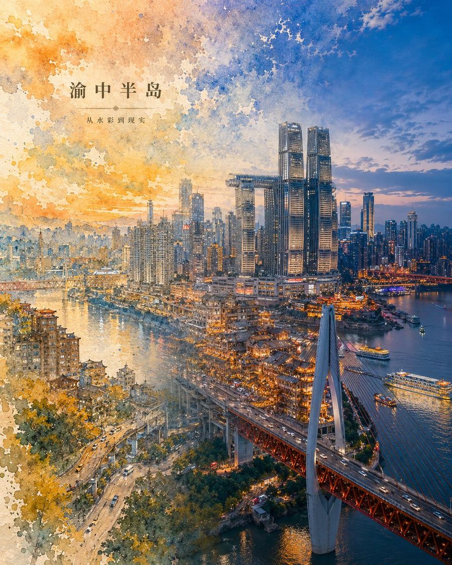 「虚実が交差する都市の絵画」プロンプト：

「虚実交差 · 都市の印象」スタイルの縦型都市ポスターを生成してください。テーマは【都市