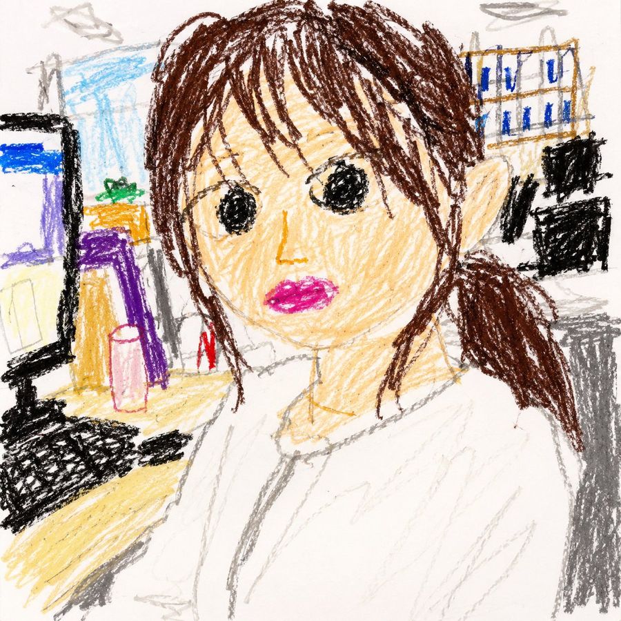 Selfie de escritório em estilo de desenho infantil