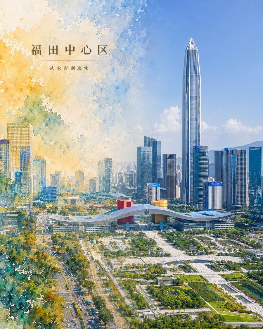 Póster del CBD de Pekín: De la acuarela a la realidad