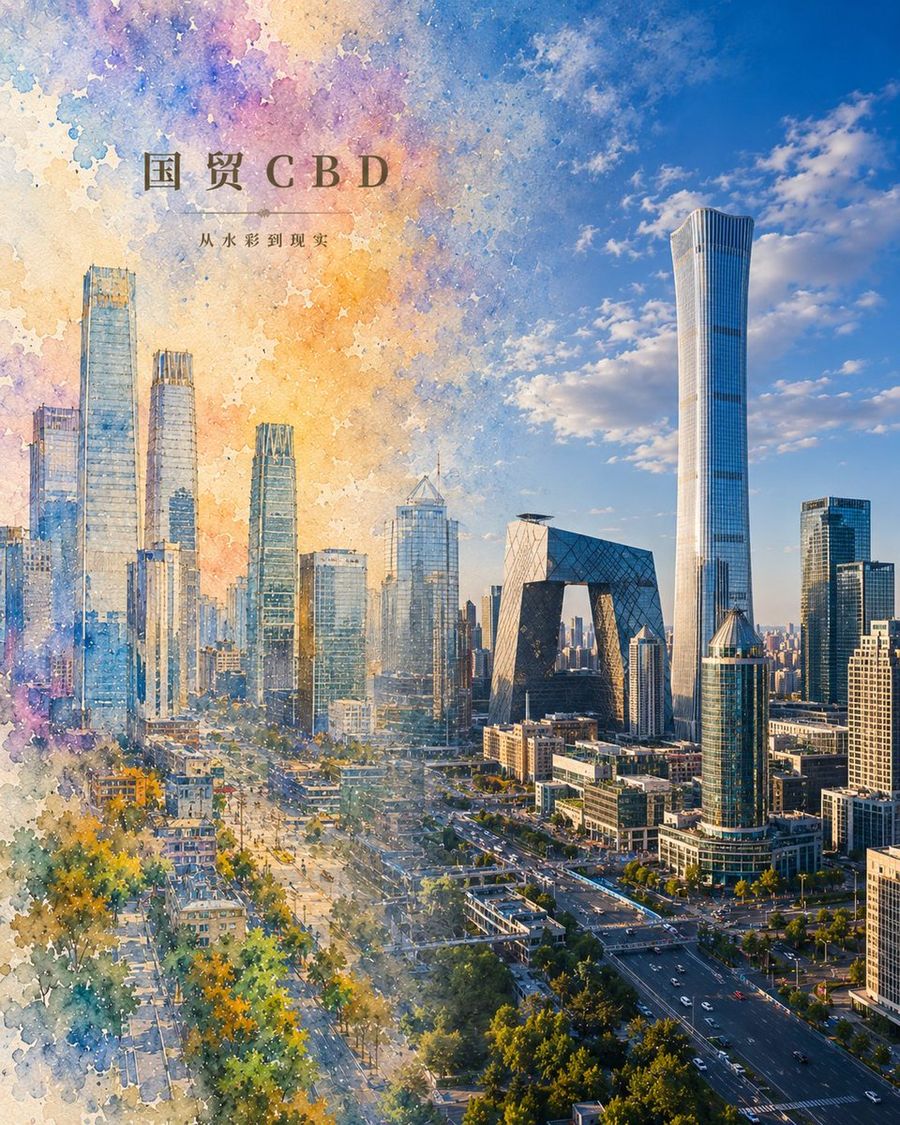 Póster del CBD de Pekín: De la acuarela a la realidad
