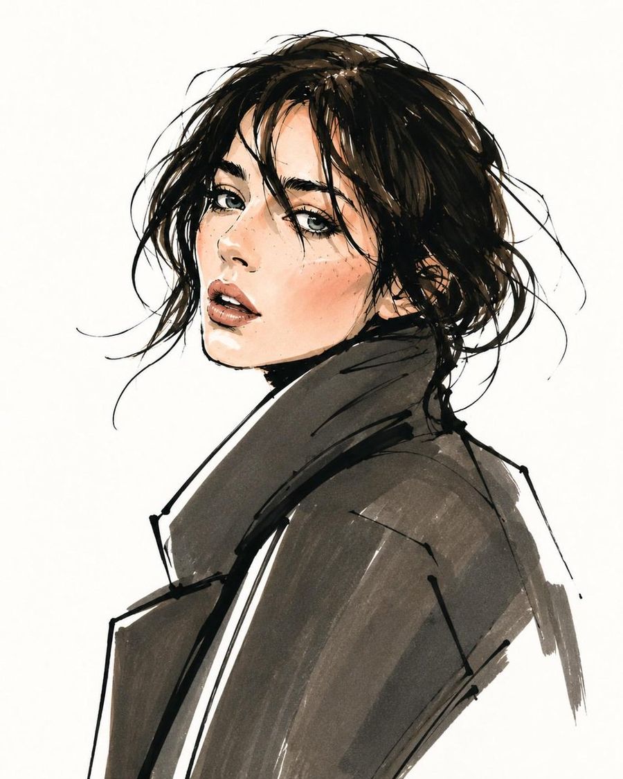Vogue スタイルのファッションスケッチ