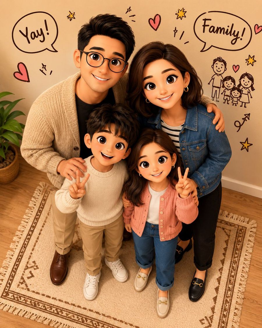 Stilize 3D Animasyon Aile Portresi