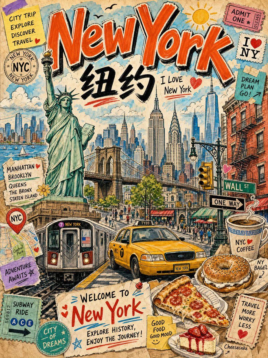 ヴィンテージ・ニューヨーク旅行コラージュ