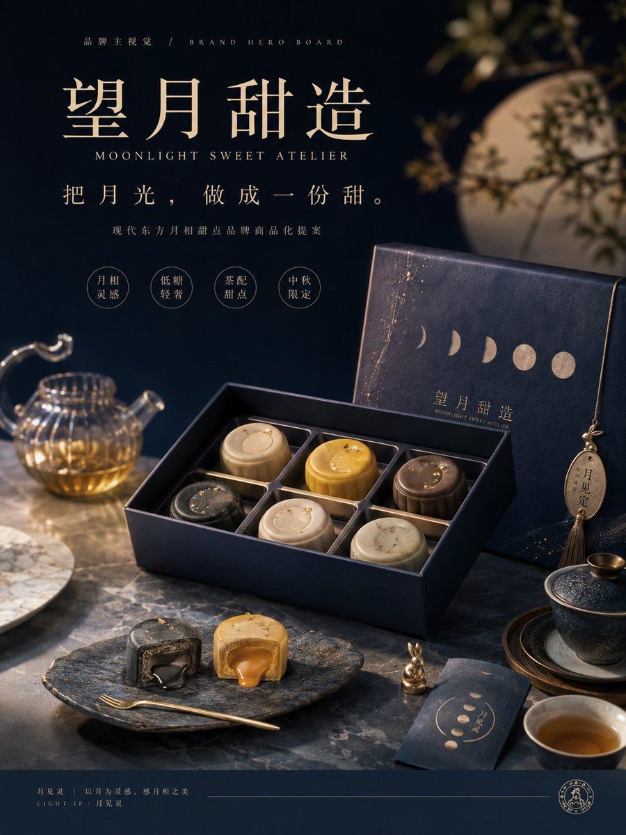 Painel de Apresentação da Marca de Mooncakes Moon Phase