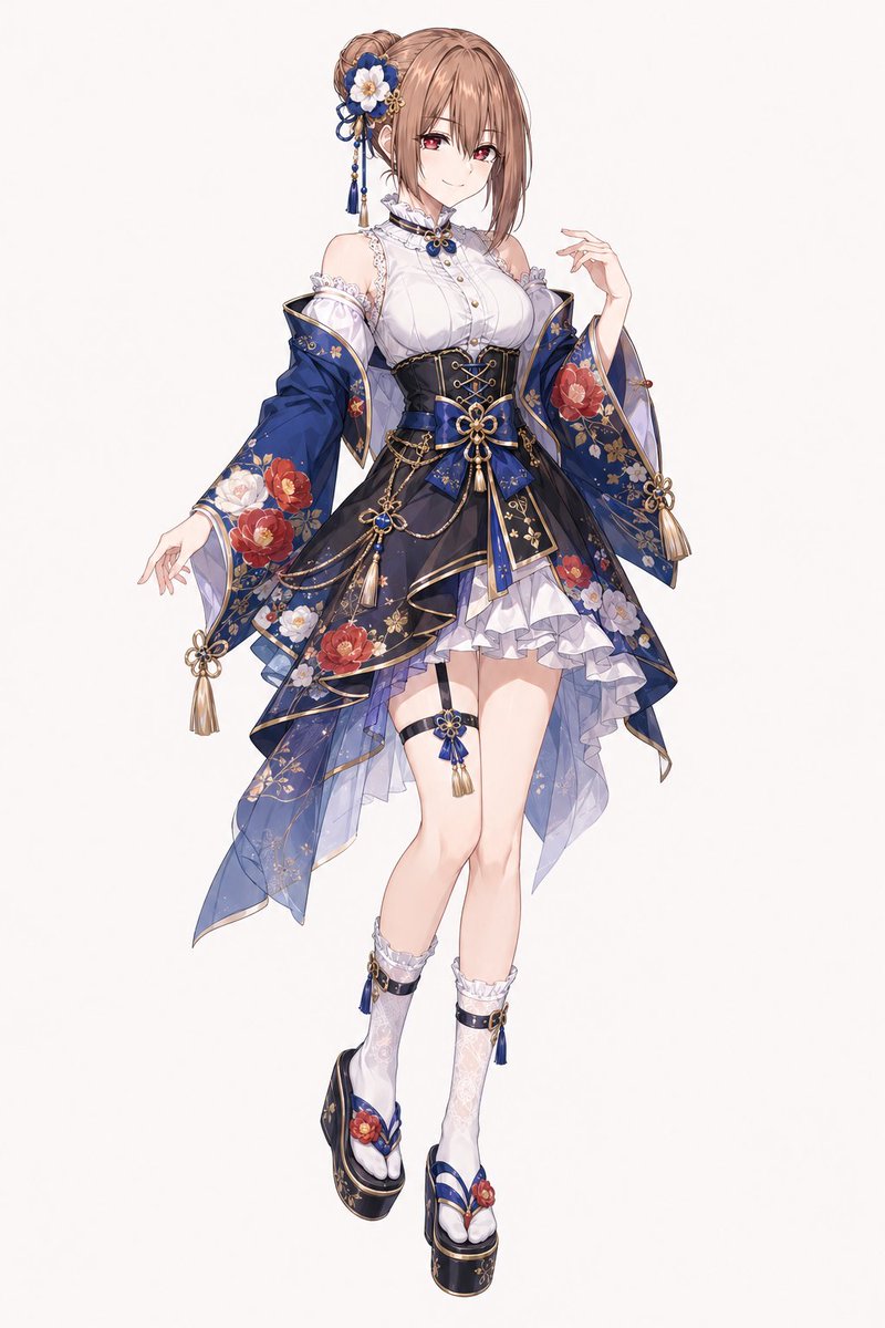 和モダン花柄アイドルドレス