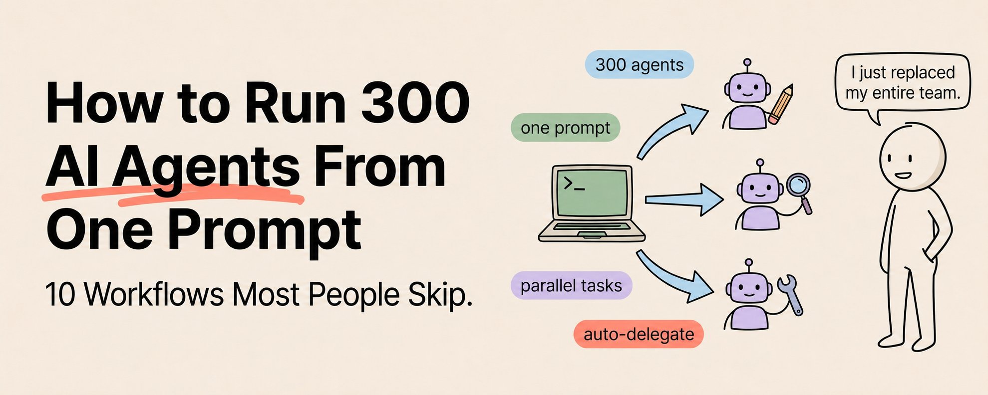 如何透過單一提示詞運行 300 個 AI Agent：大多數人忽略的 10 種工作流程