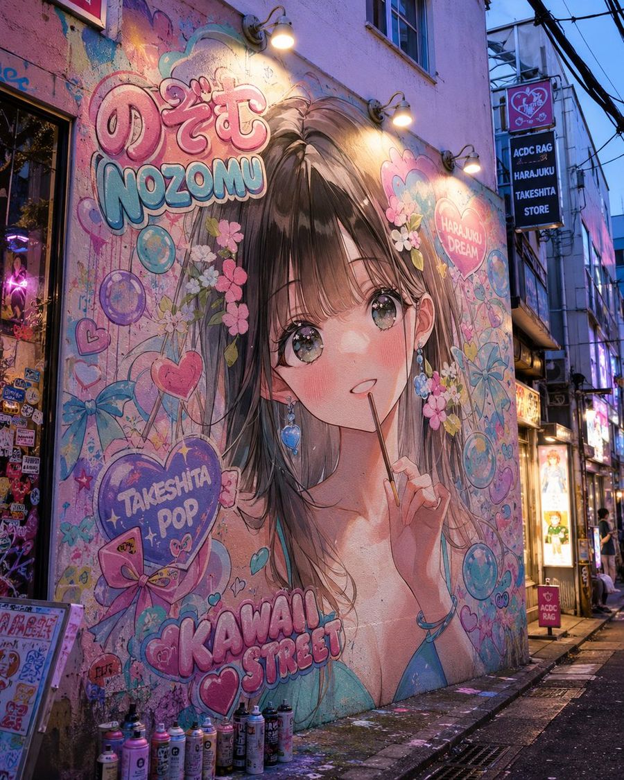 Murales graffiti Kawaii di Harajuku