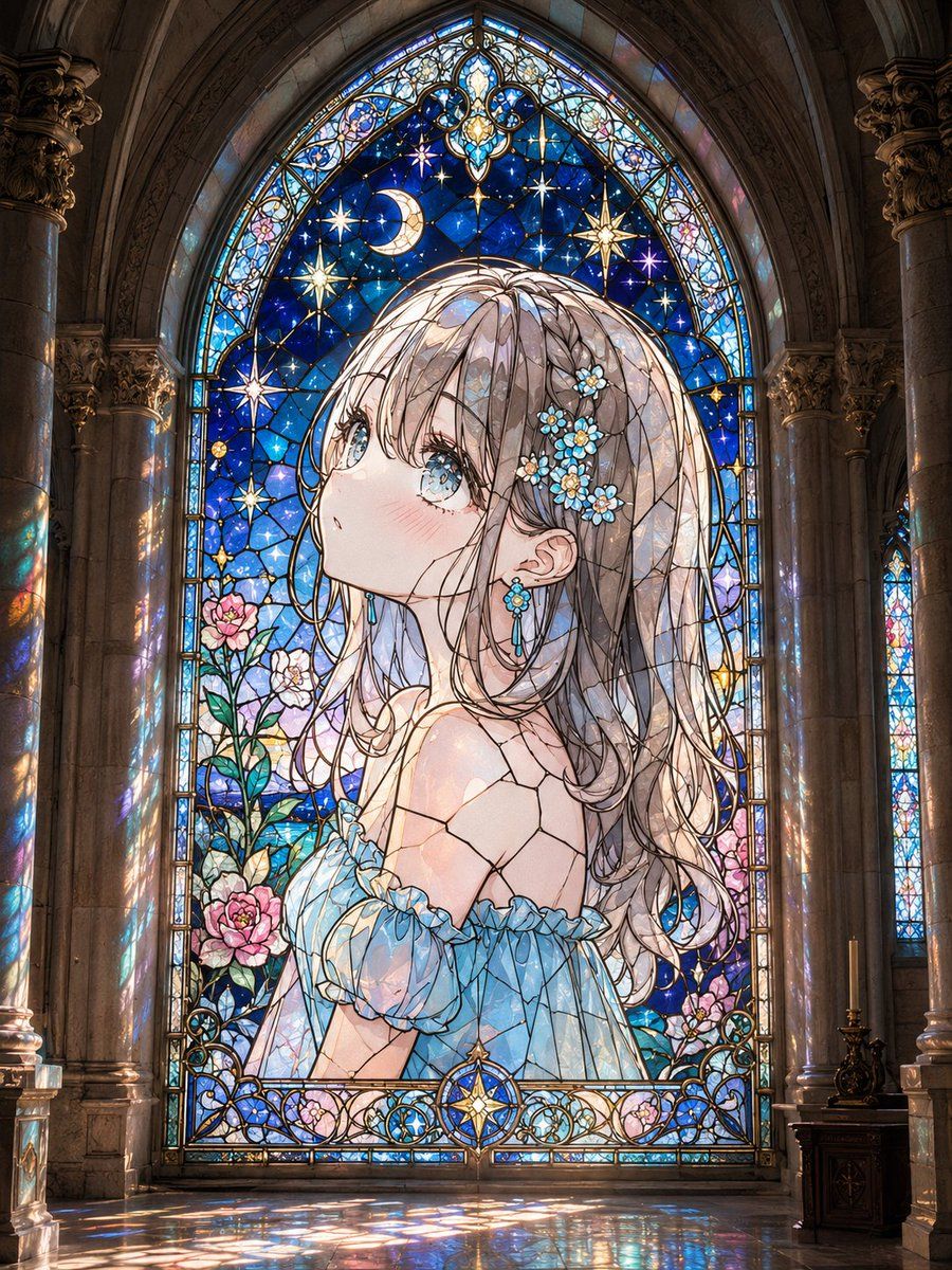 アニメ少女のステンドグラスチャペル