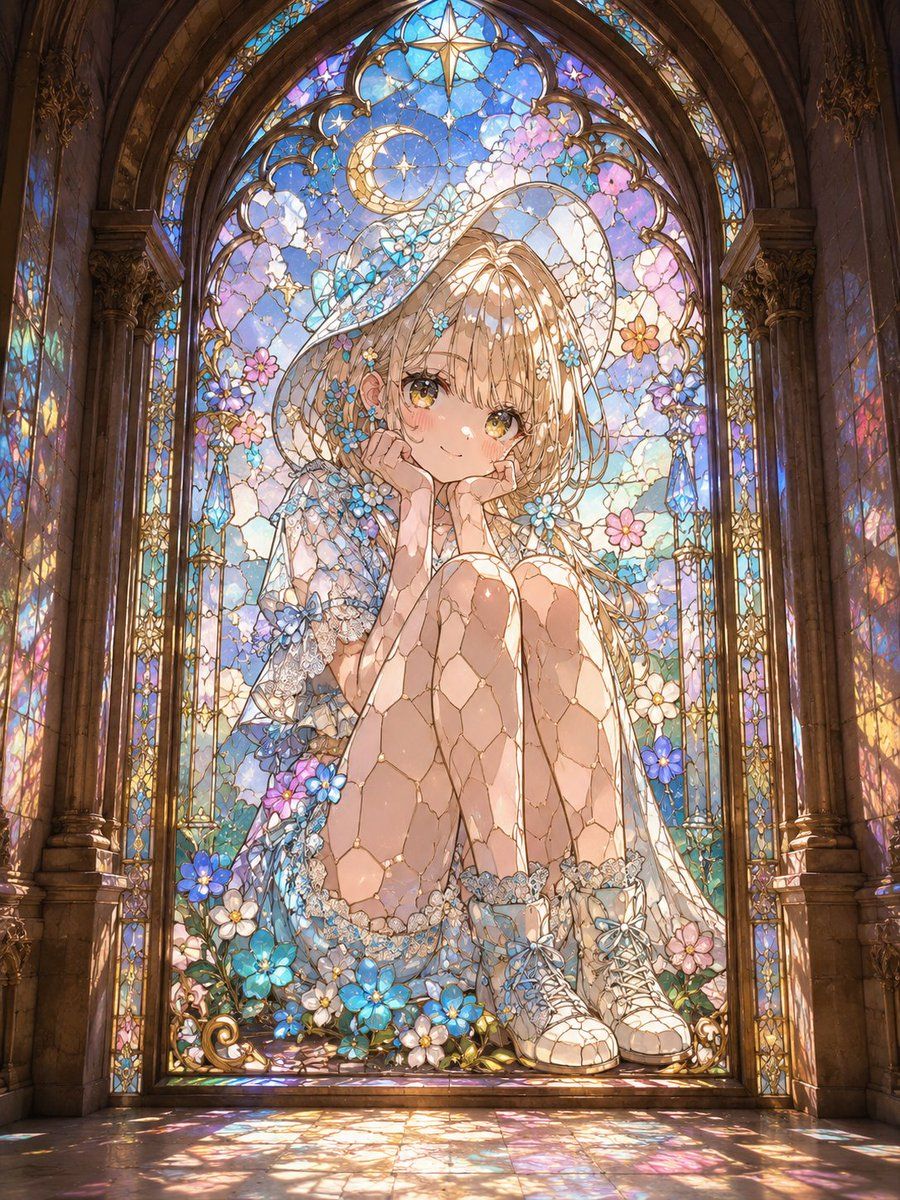 アニメ少女のステンドグラスチャペル