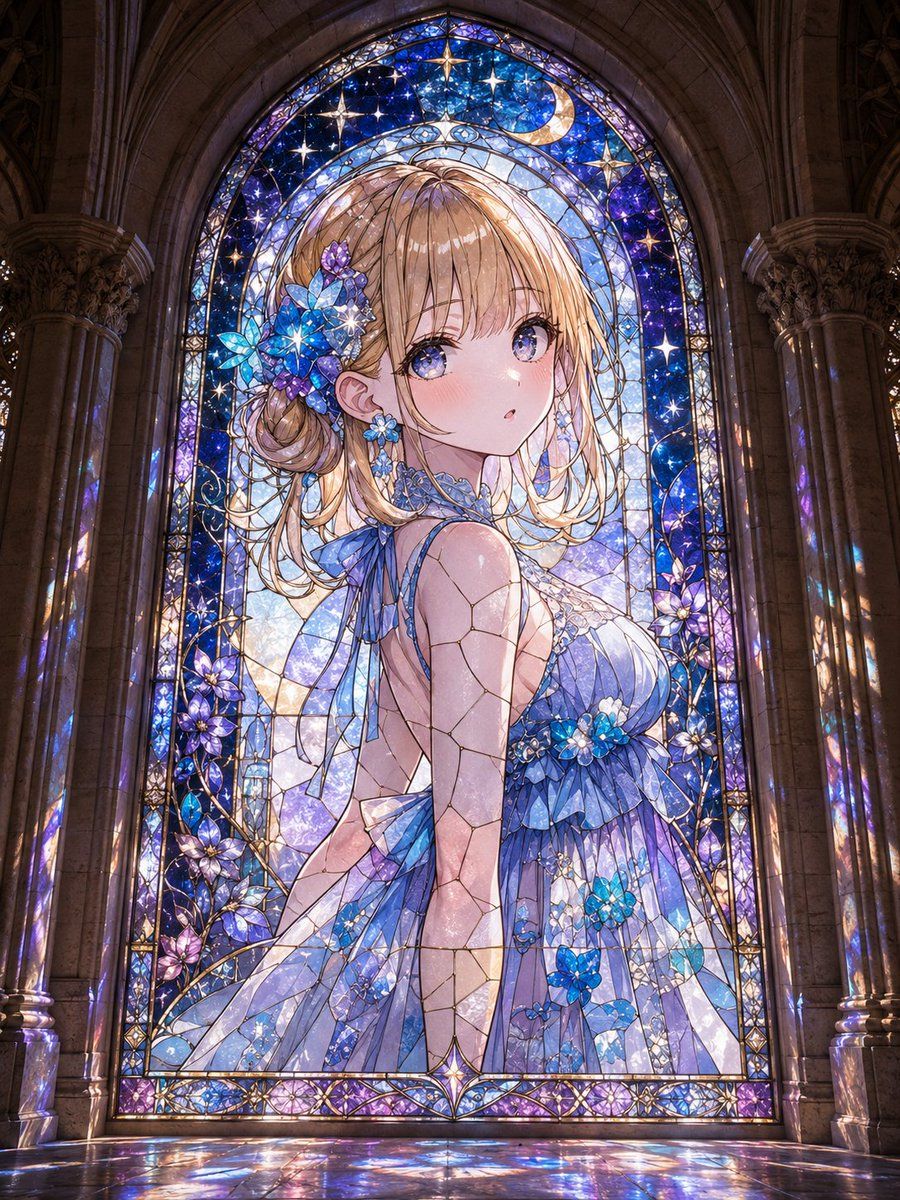 アニメ少女のステンドグラスチャペル