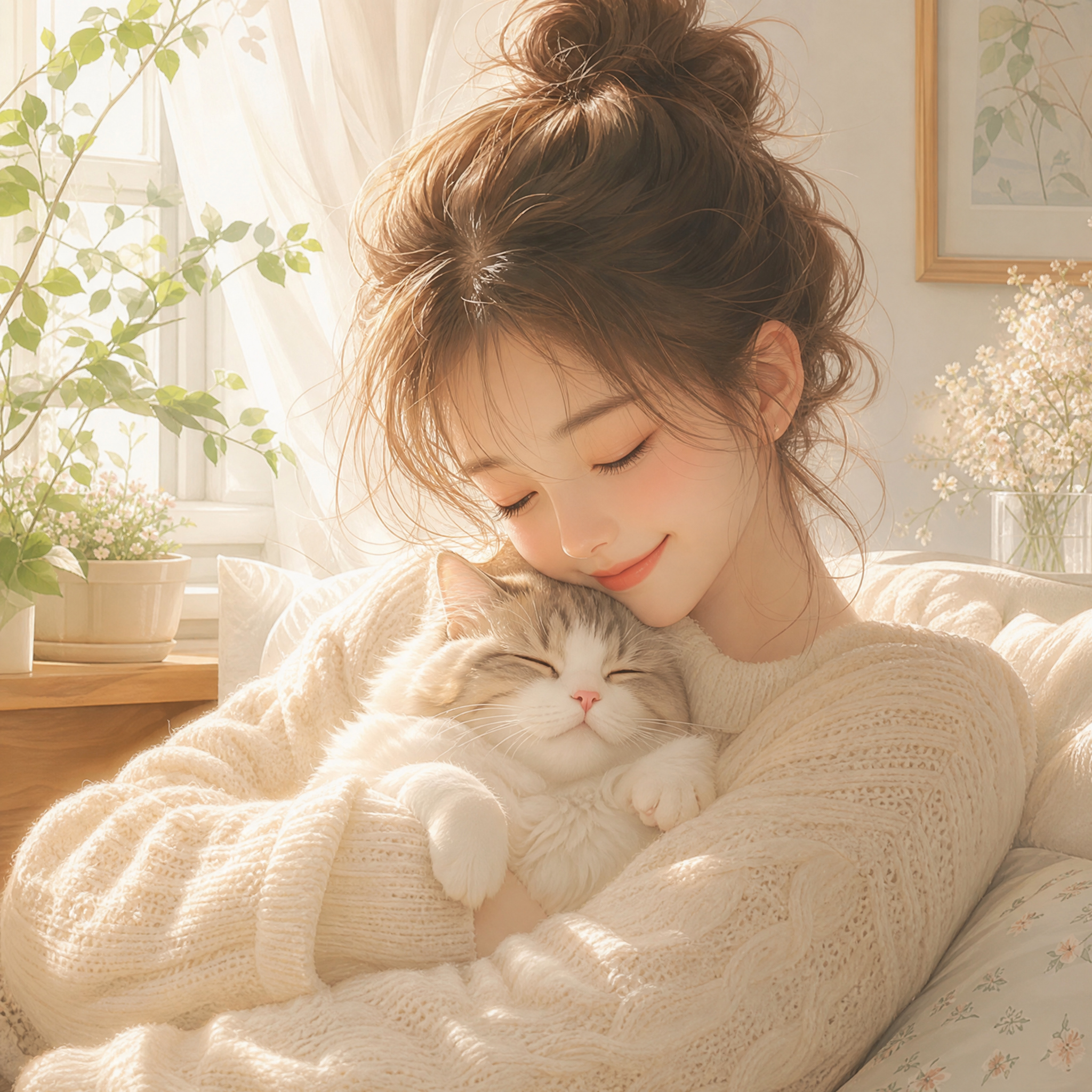 Immagine di riferimento di una donna che abbraccia un gatto