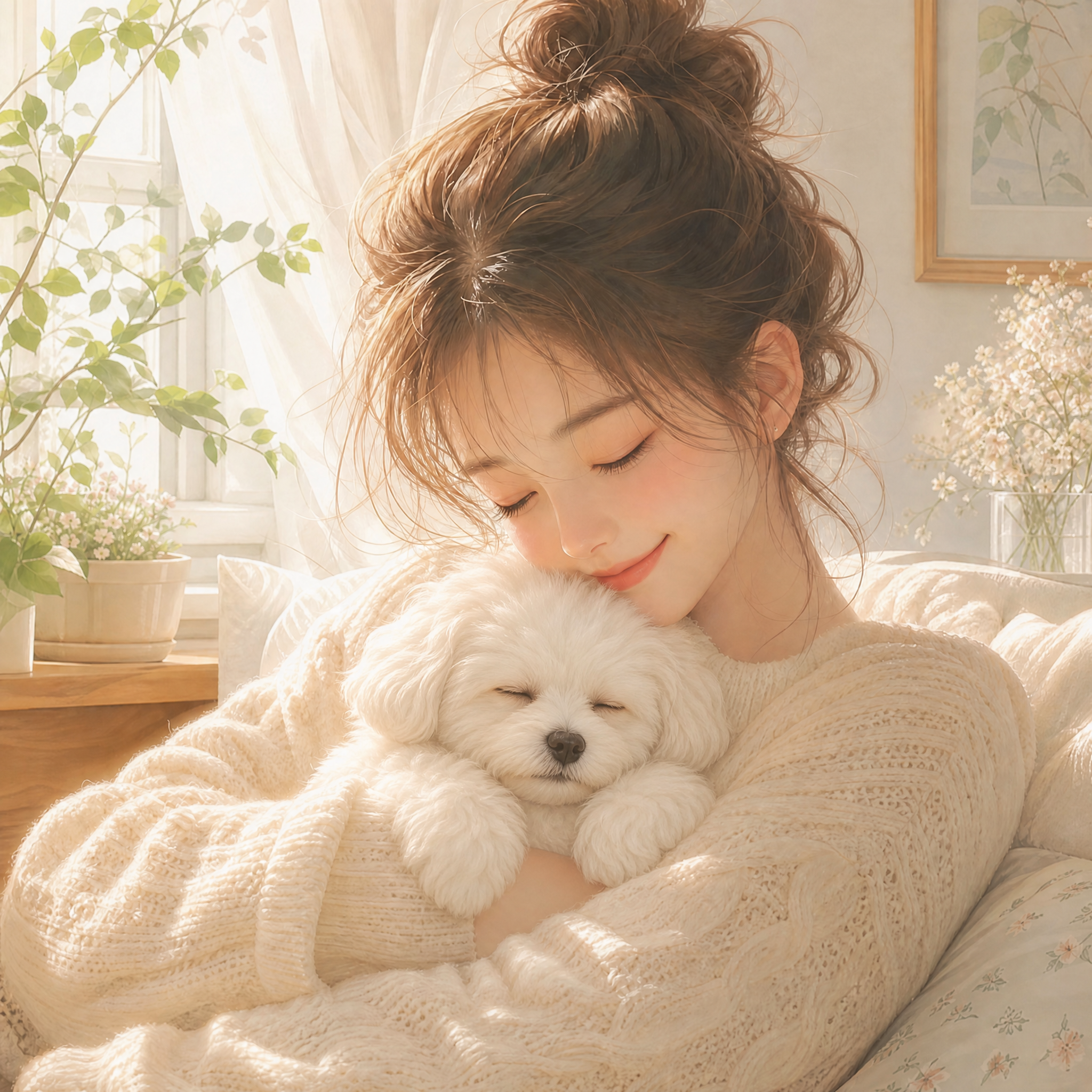 Immagine generata di una donna che abbraccia un cane