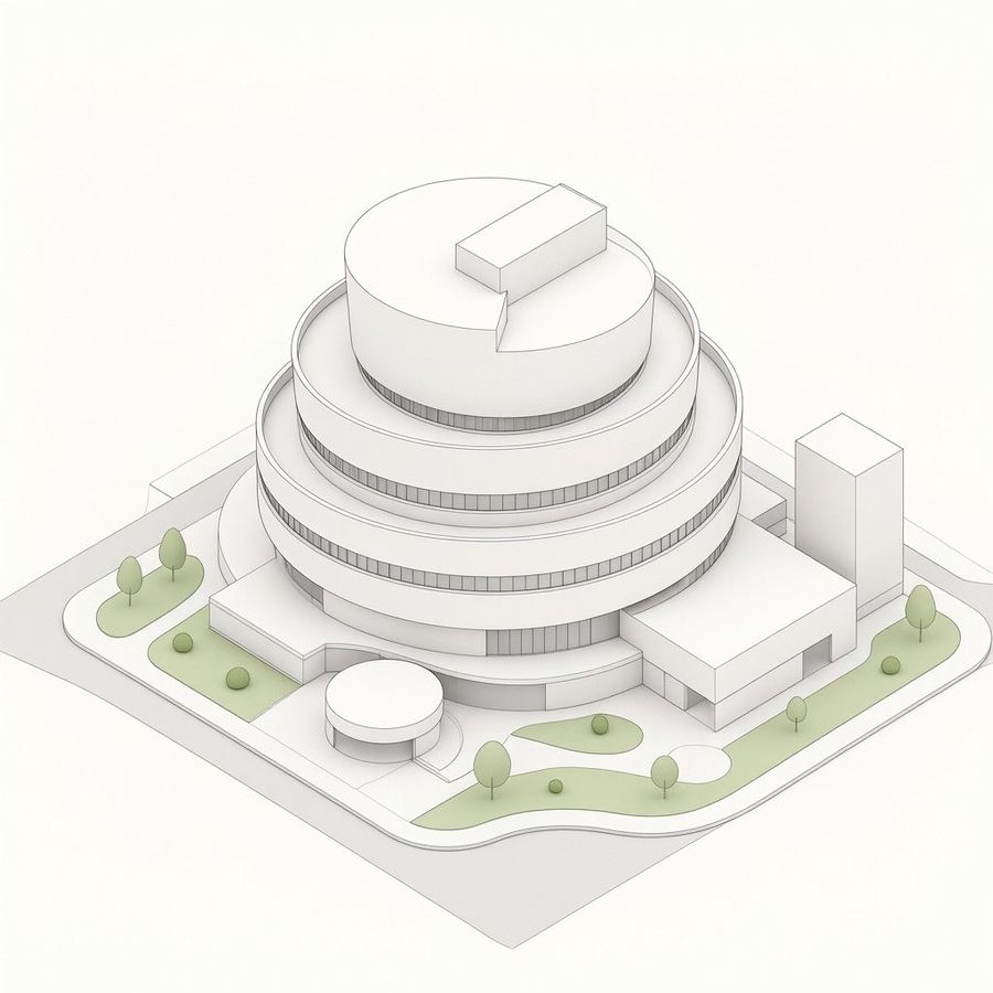 Arquitectura de museo circular isométrica
