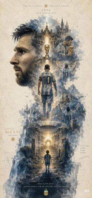 Póster cinematográfico de acuarela de Lionel Messi