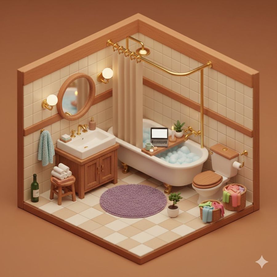 Diorama de baño isométrico acogedor