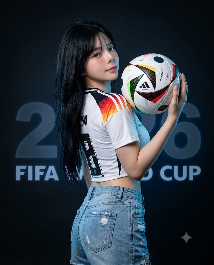 ภาพพอร์ตเทรตหญิงสาวชาวเอเชียต้อนรับฟุตบอลโลก