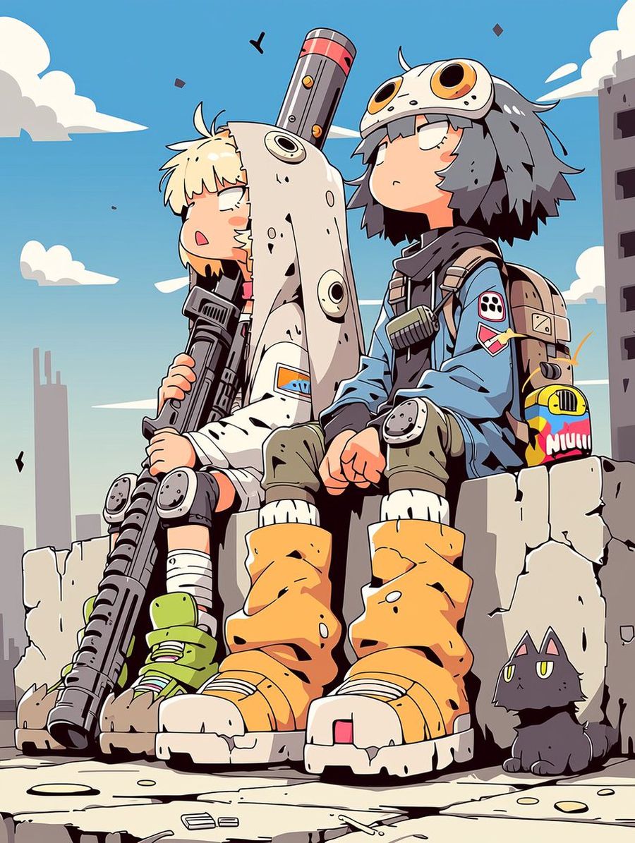 アニメ風・終末世界のスカベンジャーの子供たち