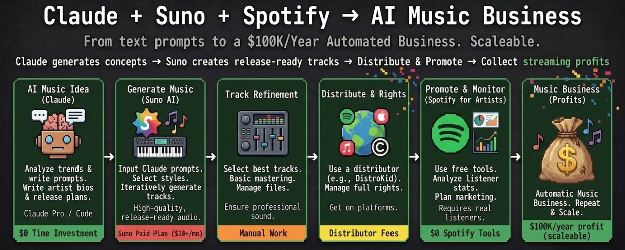 Claude + Suno + Spotify : 年収 10 万ドルを稼ぐ自動化音楽ビジネス構築の完全ステップバイステップガイド