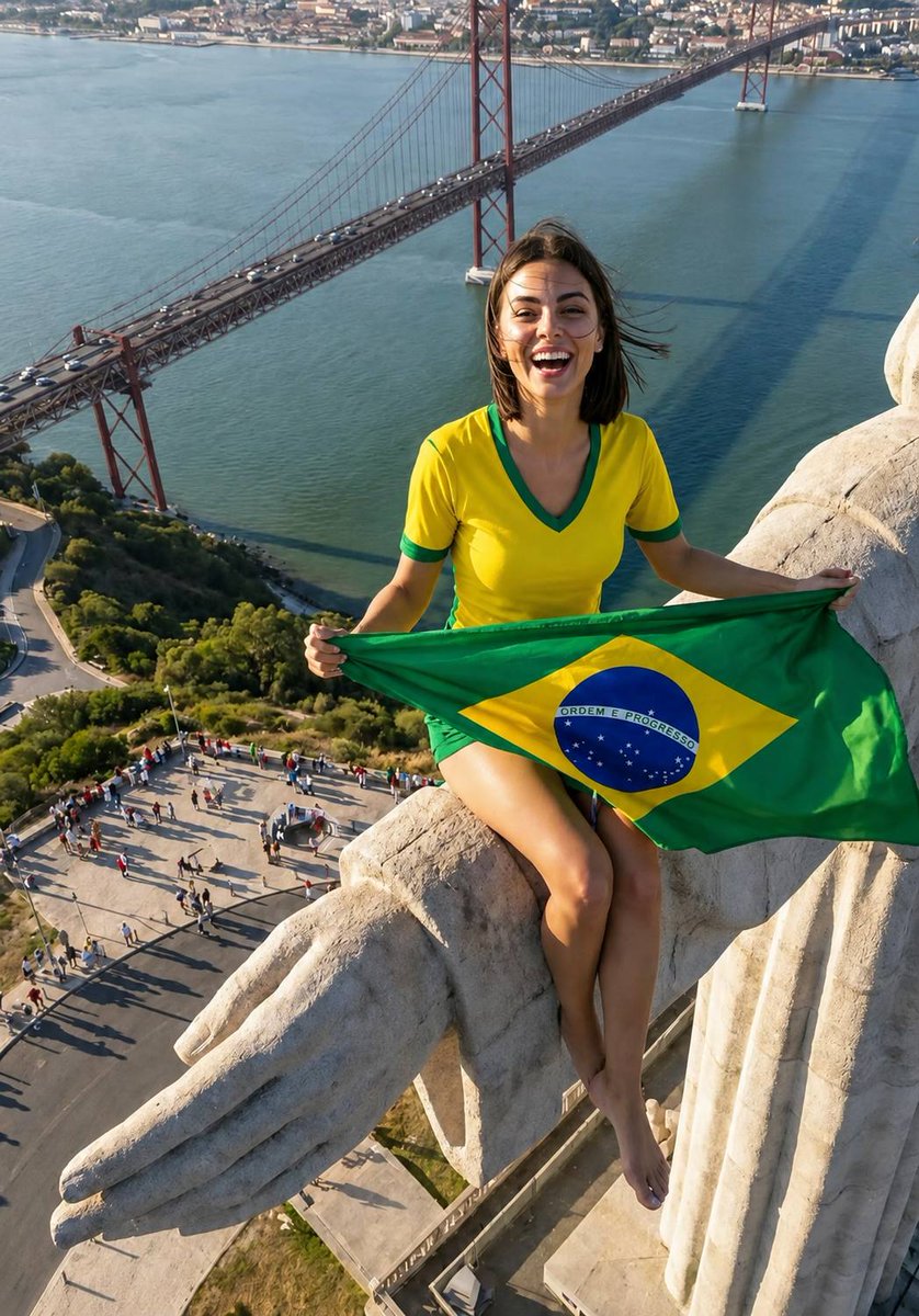 Torcedor brasileiro de futebol no Cristo Redentor