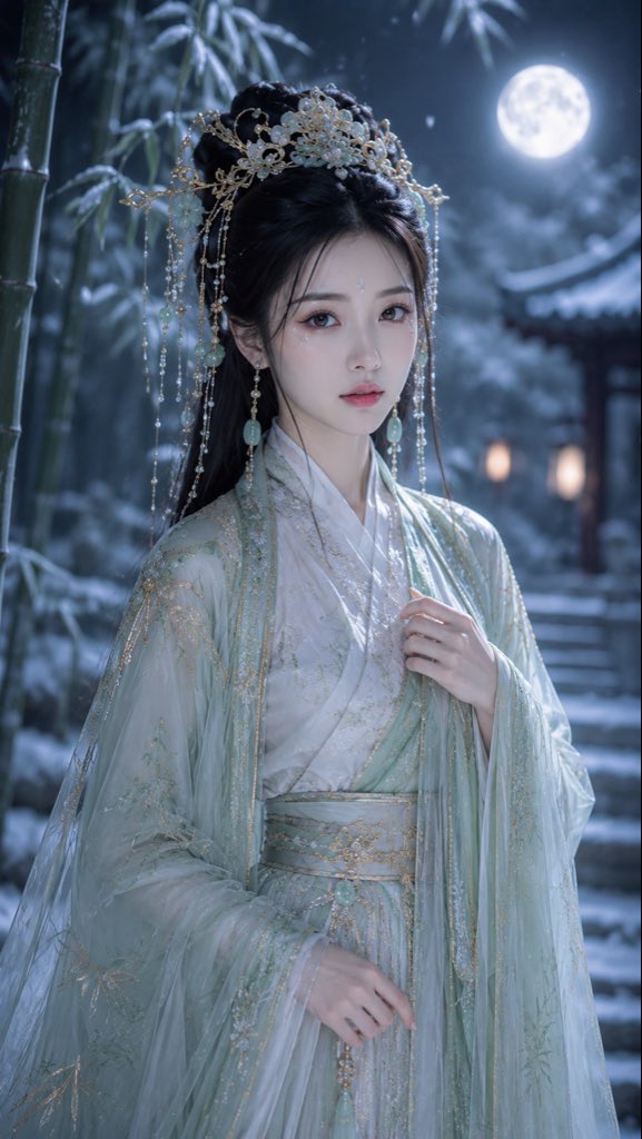 月下竹林古风人像