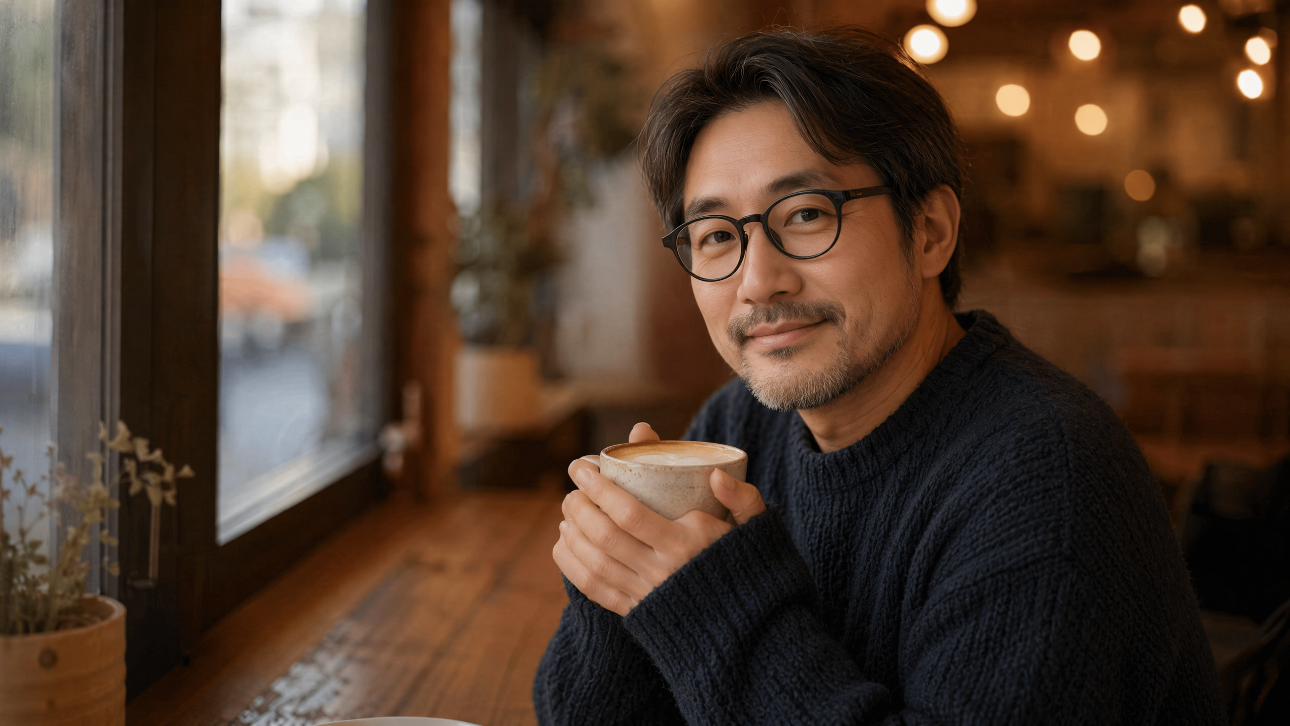 Cafe portrait with the subject changed to a bearded man