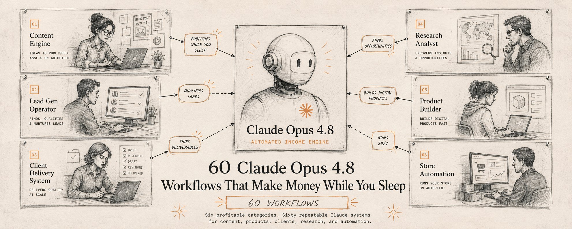 60 Claude Opus 4.8 Workflows, mit denen Sie im Schlaf Geld verdienen
