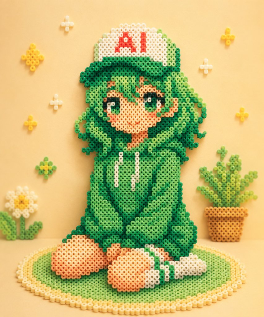 Kawaii Green Bead Art Girl