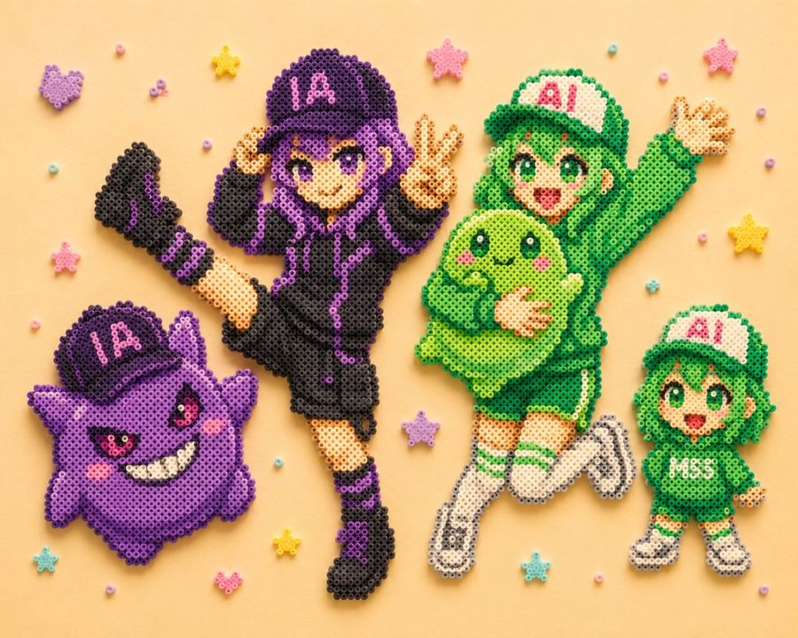 Kawaii Green Bead Art Girl