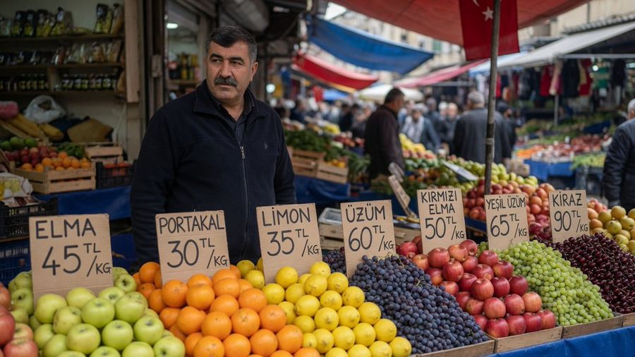 Foto realista de um feirante em mercado turco