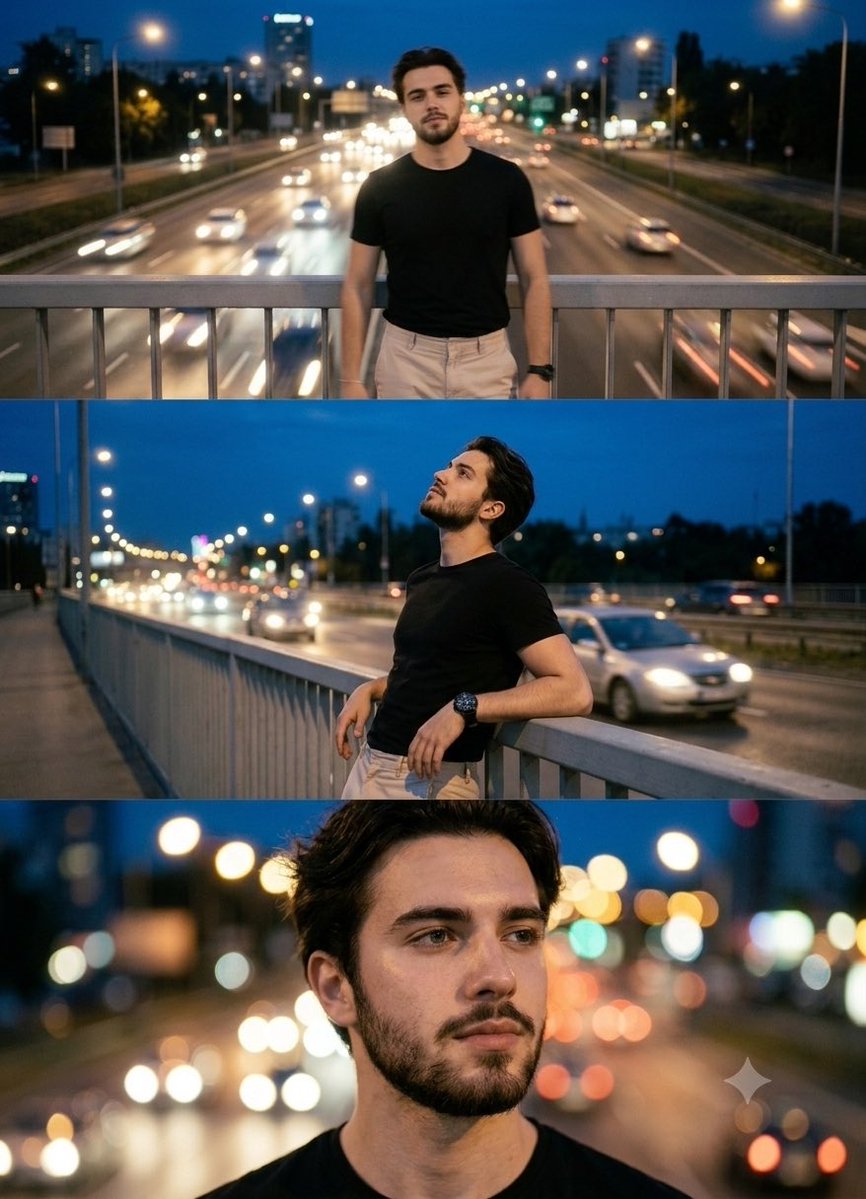 Tríptico cinematográfico nocturno urbano