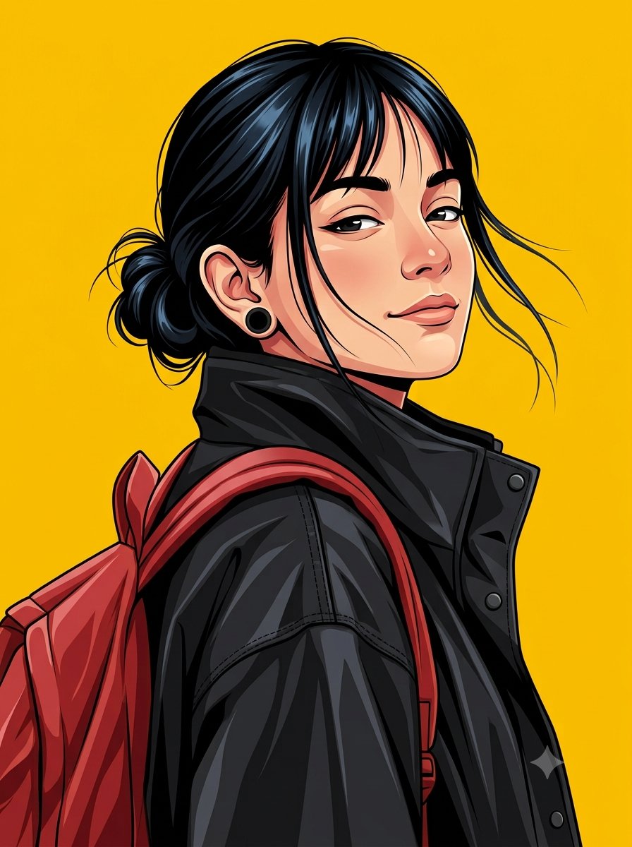 Ilustración vectorial estilo anime de una mujer de Kerala