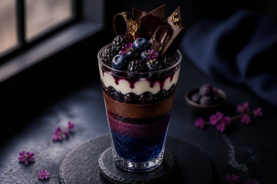 Parfait de Pêssego, Lichia e Rosa em Tons Pastel