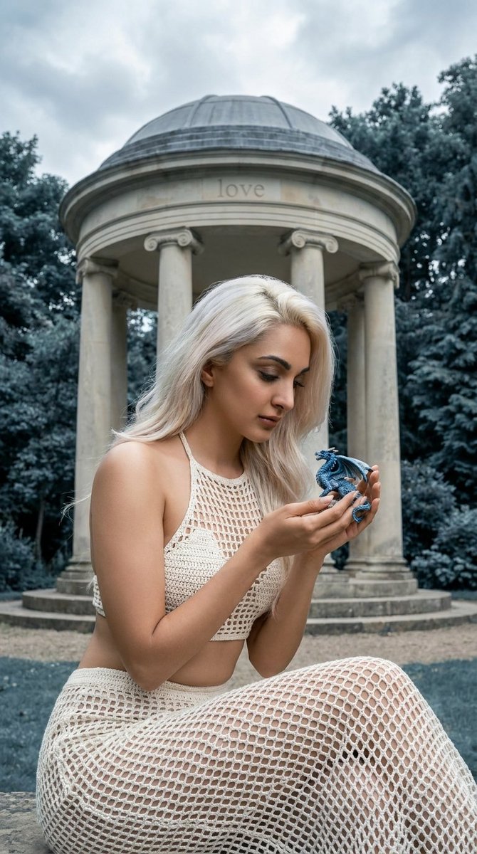 Femme aux cheveux platine et serpent